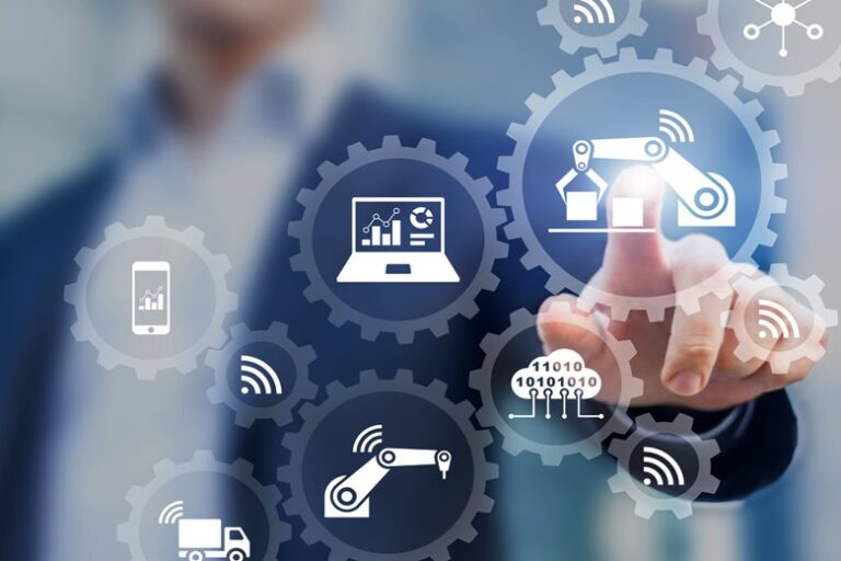 Smart factory and industry 4.0, robots, IoT, cloud computing technology