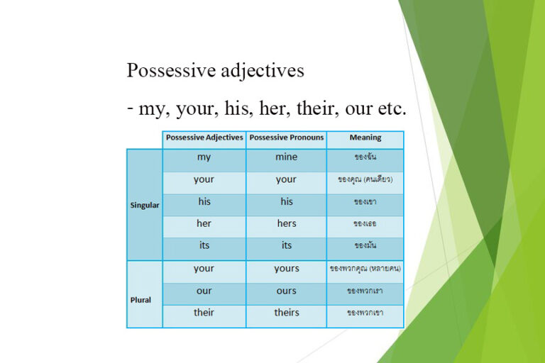 Possessive adjectives - my, your, his, her, their, our etc.