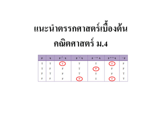 แนะนำตรรกศาสตร์เบื้องต้นคณิตศาสตร์ ม.4