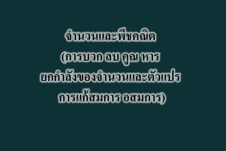 จำนวนและพีชคณิต (การบวก ลบ คูณ หาร ยกกำลังของจำนวนและตัวแปร การแก้สมการ อสมการ)